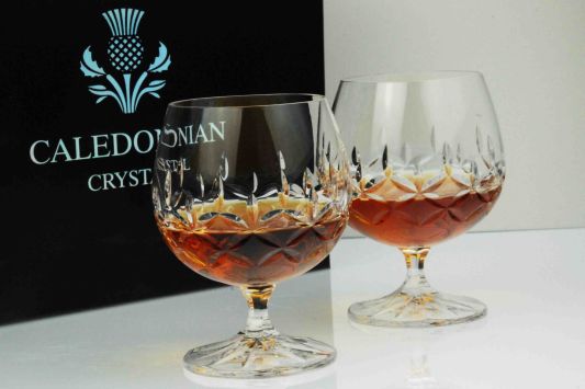 Admiralty Crystal Brandy Glass Pair in Presentation Box