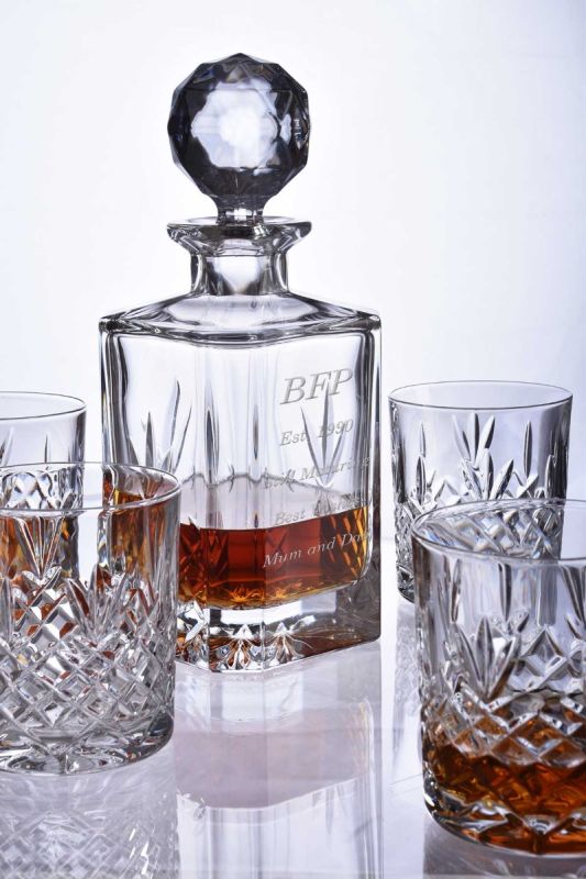 Personalised 5pc Lead Crystal Spirit Decanter Set with Inscription and/or Logo 