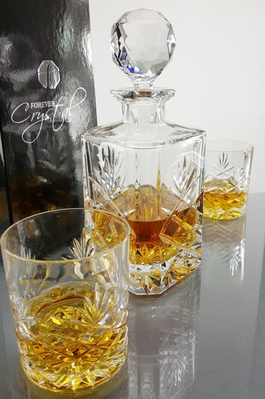 Galleon Crystal 3-Piece Square Whisky Decanter Set