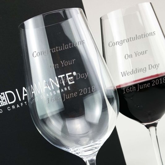 Auris Engraved Crystal Wine Glasses | Satin Boxed Pair