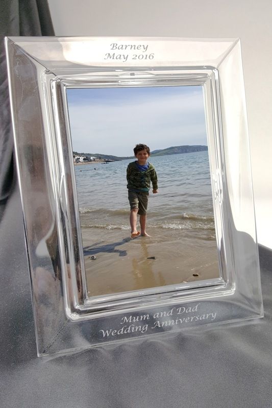 Crystal Photo Frame with Diamond Engraved Personal Inscription 