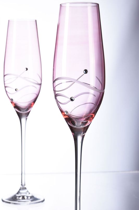 Diamante Pink Spiral Champagne Flutes | Gift Boxed