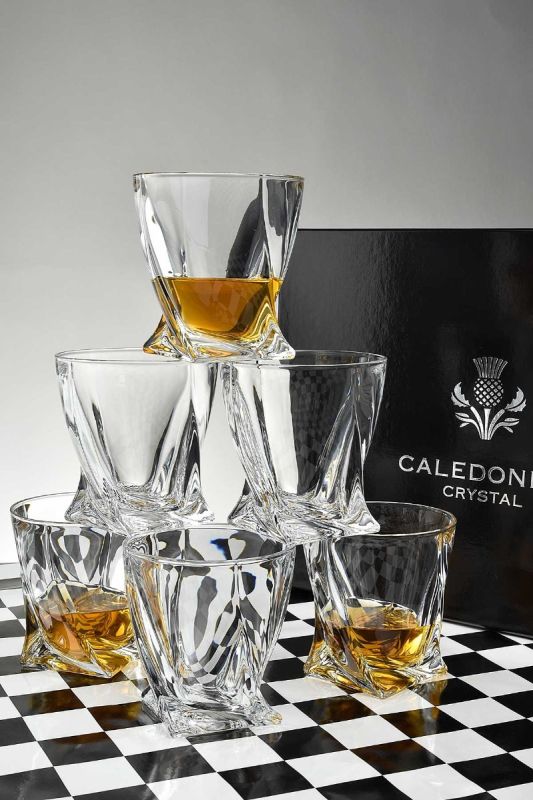Quadro Crystal Whisky Tumblers, Set of 6 Glasses