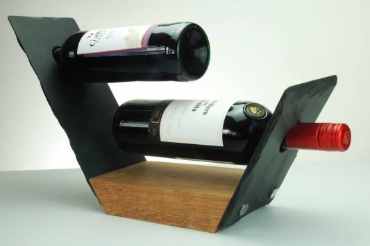 Handcrafted Slate and Oak Wine Rack